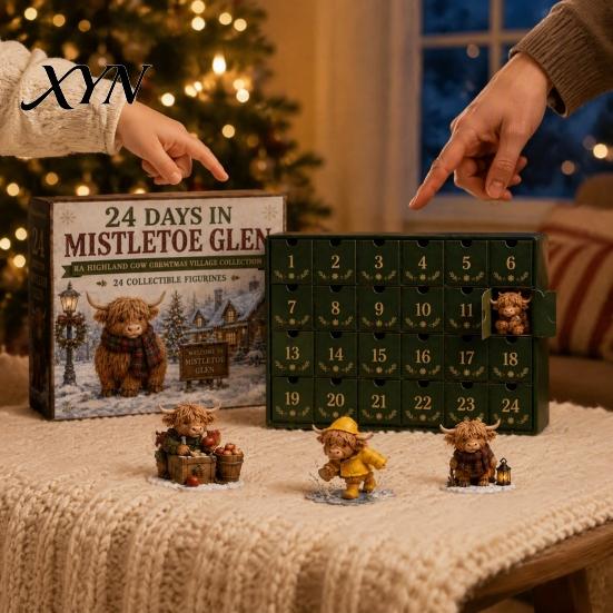 Halloween Gift for Kids 24 Days Advent Calendar 2026, Mini Highland Cow/Horse/Dog Figures Christmas Countdown Party Supplies Calendar, 2D Acrylic