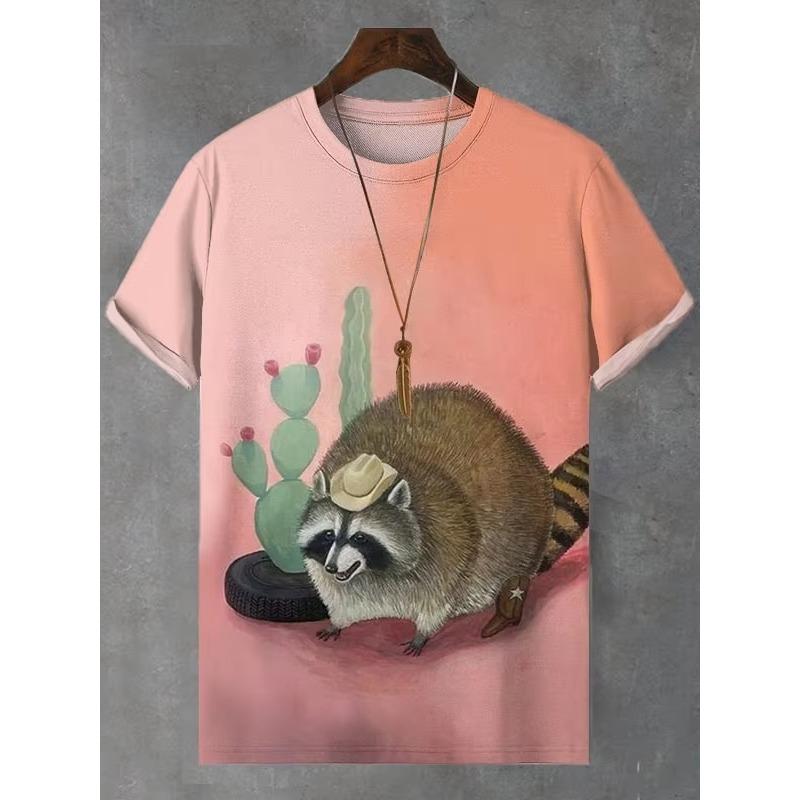 T-shirt da uomo estiva con stampa animale 3D e girocollo