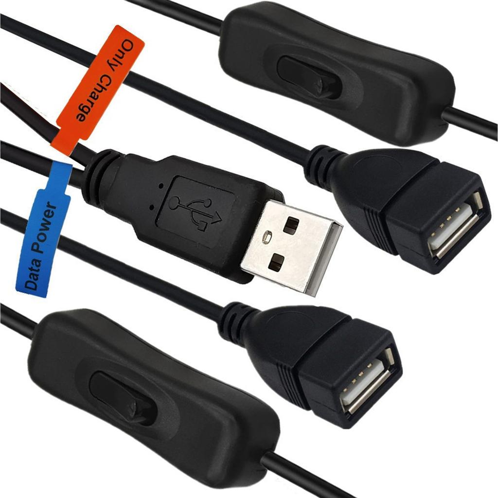 USB 2.0 Y Splitter Adapter Cord Wire With 2 Female Port And Switching Controller Button For Device Power Management