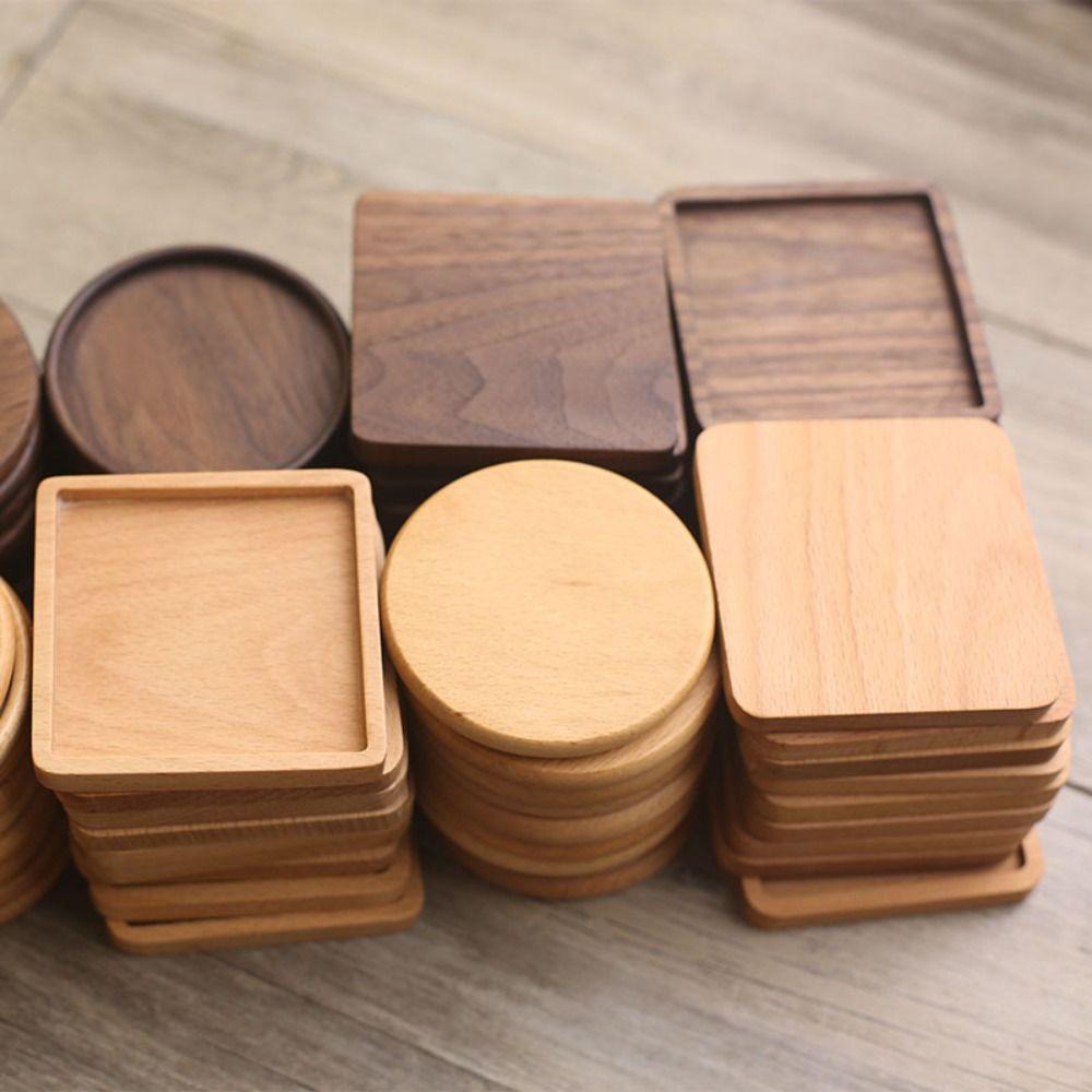 Neue Holz-Untersetzer Quadratisch Rund Langlebig Hitzebeständig Tee Kaffee Tasse Unterlage 8,8 cm Getränkeunterlage