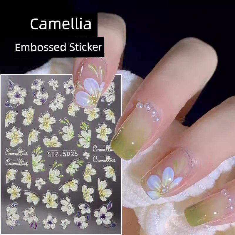 

Internet Hot Pearl Exquisite Flower Beauty Nail Sticker Bright Crystal Butterfly Relief Nail Decals Wear Nail Sticker Sticker Ornament Embossed sticker 5D25