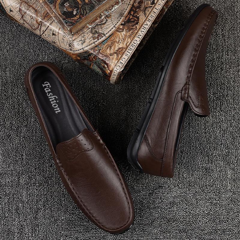 Fashion Handmade Men's Loafers Lightweight Breathable Casual Shoes Outdoor Mens Slip on Flat Driving Shoes Soft Business Shoes Moccasins