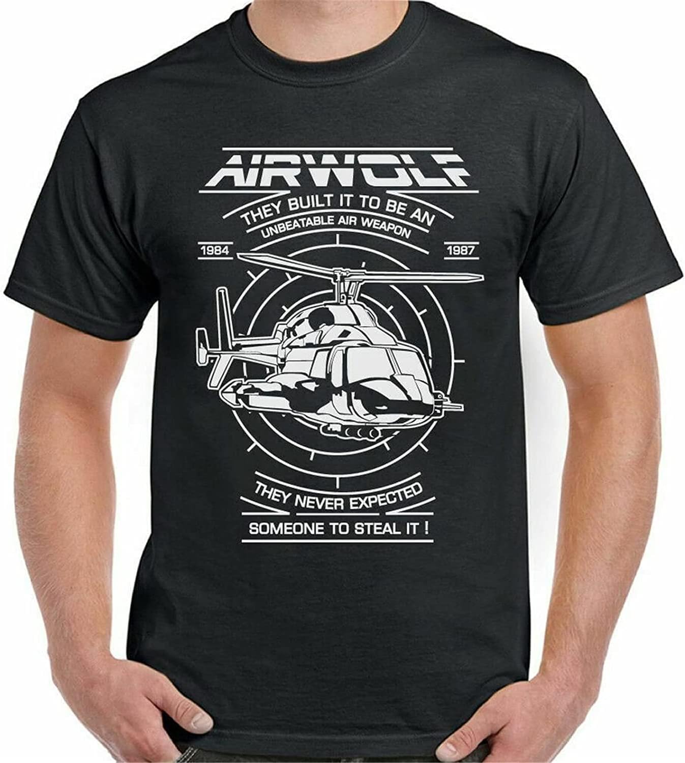 Airwolf T-Shirt Mens 80 s Retro TV Programme Helicopter Drama Show The A-Team Black 4XL