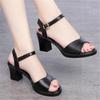Women Genuine Leather Shoes High Heel Platform Sandals Buckle Thick Heel Ladies Sandals Women Pumps Summer Black 35-42