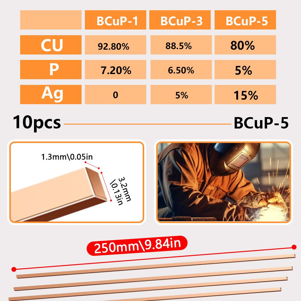 10pcs Welding Rods Flat Silver Electrode Copper Phosphorus Brazing 25cm Electrode For Coppers Brazing, Electrical Mechanical Rep