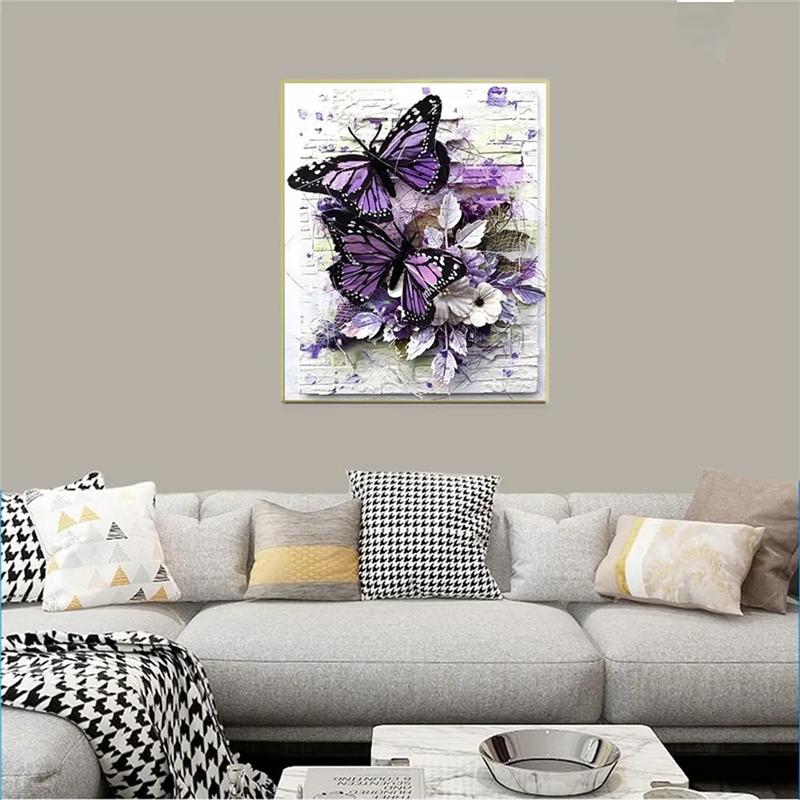 

AB34-Diamond Painting (30 X 40 Cm) Butterflies And Flowers Full Layout Wall Decor Diamond Painting