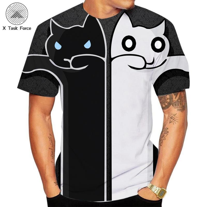 Summer Round Neck 3D Cat Printed Top Fashionable Casual Short Sleeved Men's T-shirts
