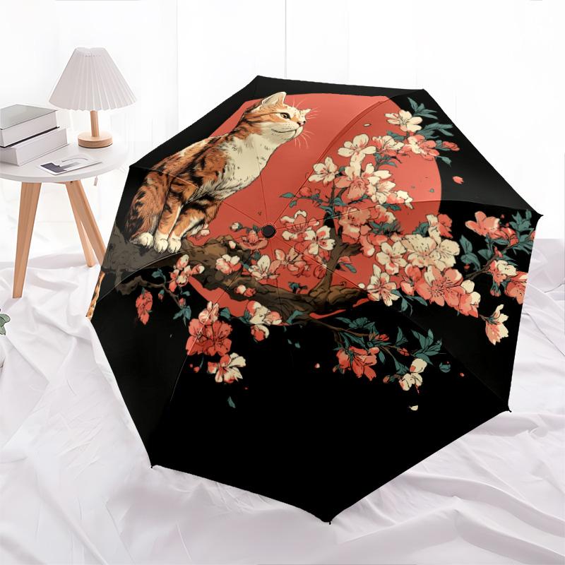 Branch Bird Pattern, Automatic Folding Umbrella, Portable and Foldable Design, 8 Ribs, a Christmas or Birthday Gift.