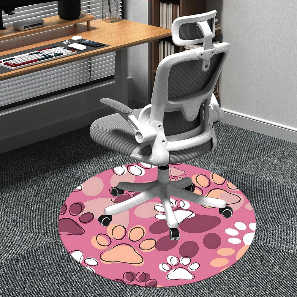 1pc Paw Prints Office Round Area Rug, Indoor Mat Suitable For Office, Under Office Chairs Bedroom Living Room Home Decor, Room Deco