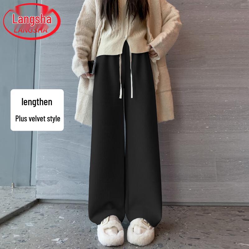 

Langsha Women s Soft Mink Velvet Wide-Leg Pants L