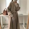 Autumn Winter Women Basic Lapel Solid Belt Woolen Coat Female Casual Commut Outwear Loose Midi Length Jacket Overcoat