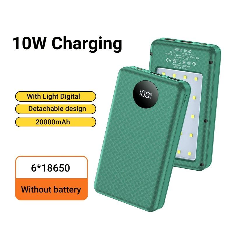 6*18650 Power Bank Bateriový Box Duální USB Typ C Nabíjecí Skořepina s kempingovými světly 20000mAh Externí Pouzdro Power Banky Úložný Box na Nabíjení Baterií