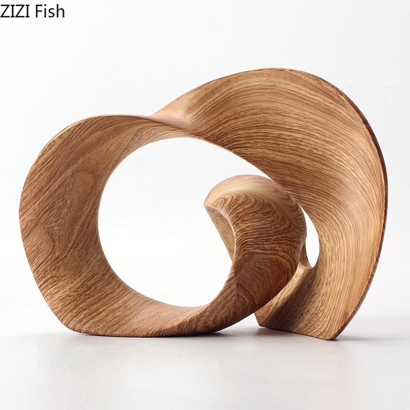 Imitation Wood Sculpture Ribbon Ornaments Desk Decoration Twisted Ring Creative Geometric Resin Sculpture Room Aesthetic Decor