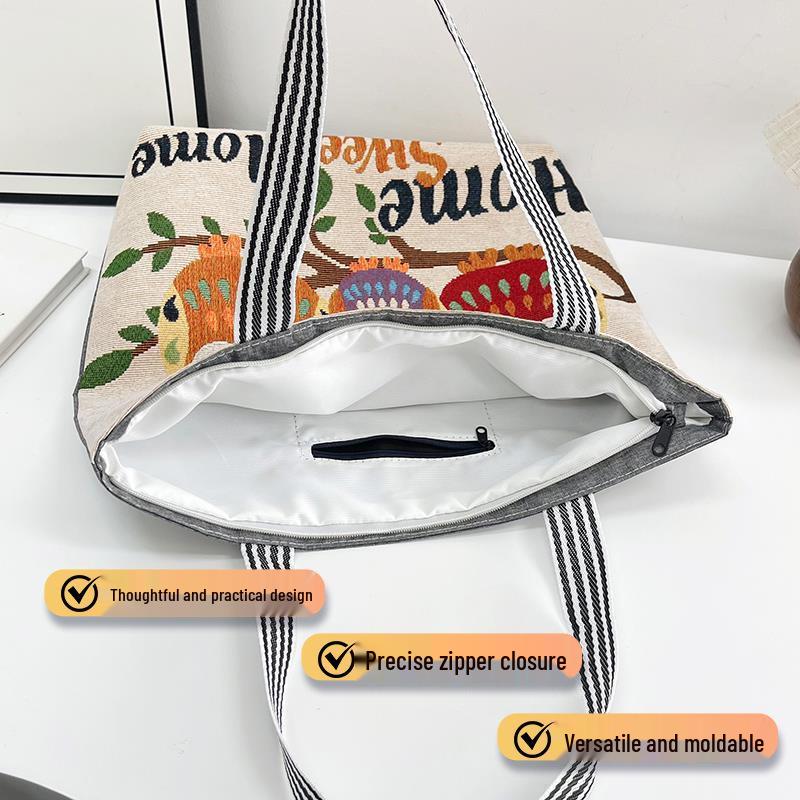 Damen Canvas Pendlertasche mit großem Fassungsvermögen und Cartoon-Druck - Eltern- und Babystaufach mit Reißverschluss
