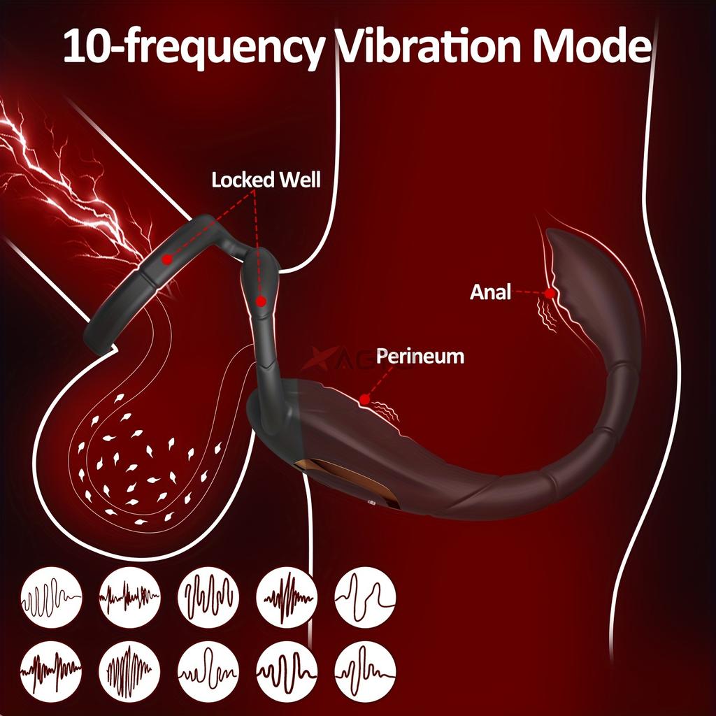Prostate Massager Sperm Lock Ring 10 Frequency Vibration Mode Scorpion Tail Anal Plug, Suitable for Men and Couples Adult Products Sex Toys Penis Ring
