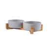 Cat Bowl Double Bowl with Wooden Frame Tall Pet Bowl for Spine Protection