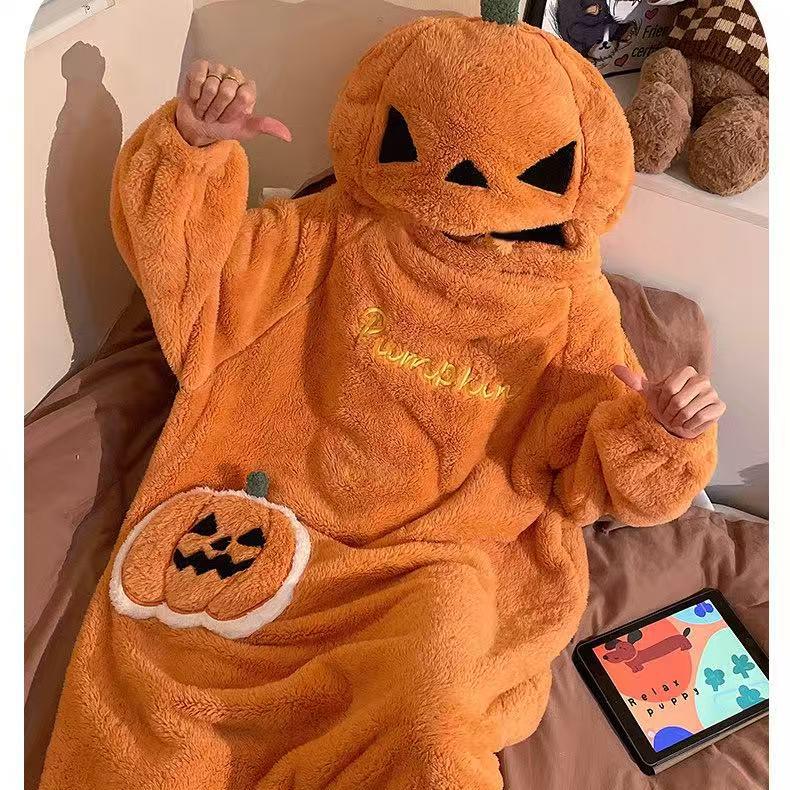 Halloween Κολοκύθα Kigurumi Γυναικείο Ολόσωμο Κιμονό Κινούμενα Σχέδια Ανδρικές Πυτζάμες Κοστούμι Cosplay Φανελένιο Ολόσωμο με Κουκούλα Πάρτι ΧΩΡΙΣ ΠΑΠΟΥΤΣΙΑ