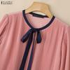 ZANZEA Women Elegant Casual Round Neck 3/4 Sleeve Loose Pleated Blouse