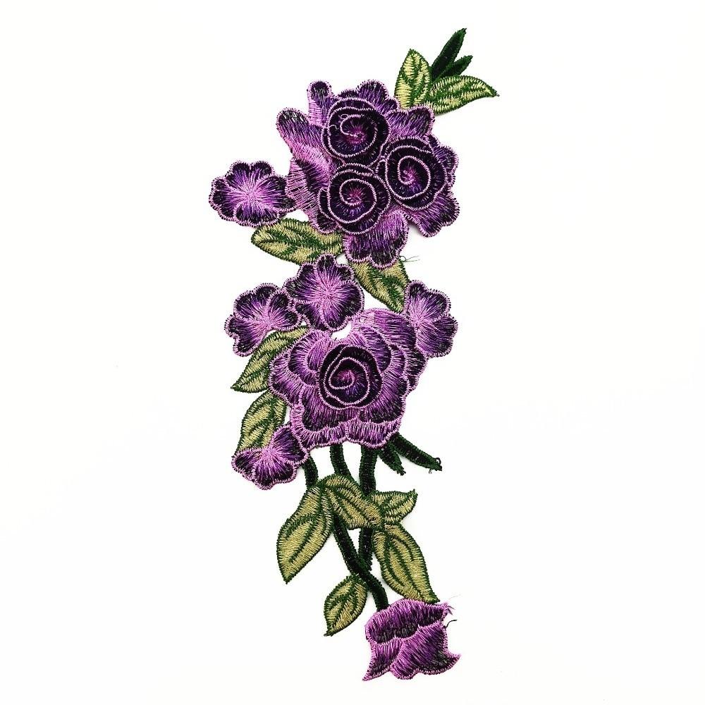 3D Embroidered Sewing On Patches Rose Flower Multicolor Neckline Collar Applique Ethnic Style Craft Flower Patch Sticker