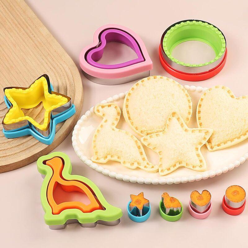 11-Piece Sandwich Cutter Set Stainless Steel PP Bread Toast Mold Heart Dinosaur Pocket Shape Kitchen Tool