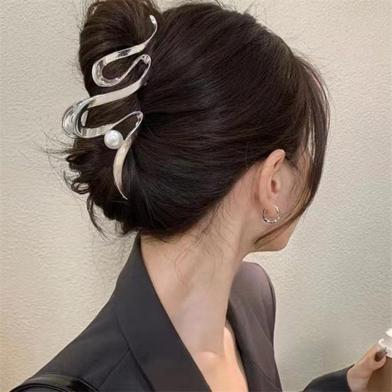 Dámska kovová spona do vlasov s krížovým krabom, hviezdou a mašľou, nepravidelný vlnitý tvar, elegantná geometrická sponka do vlasov, vlasové doplnky
