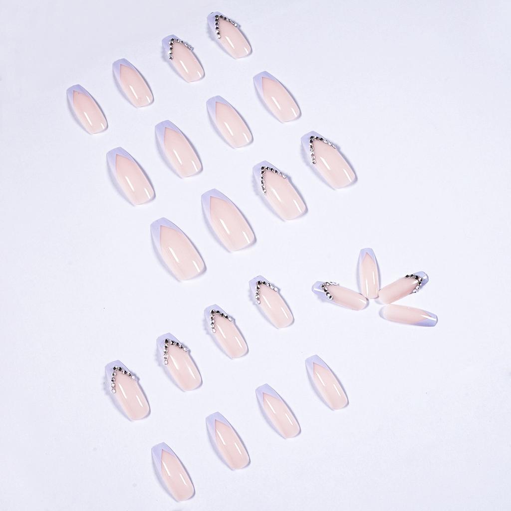 Light purple French full diamond long ballet nail patch nail patch wearing nail art finished fake nail removable nail