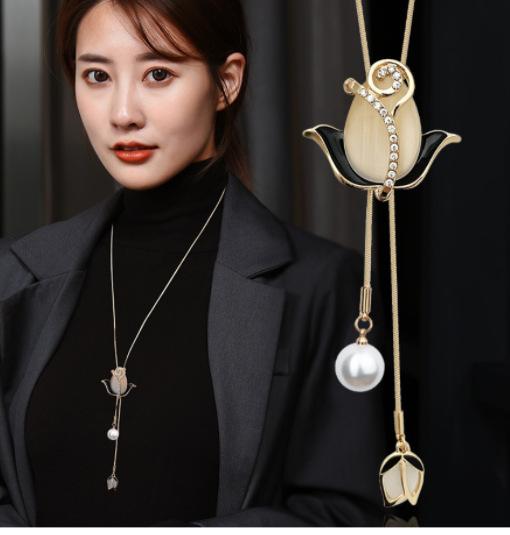 Simple Design Sweater Necklace Women's High-end Long Necklace Niche Temperament Double-layer Sweater Chain Jewelry