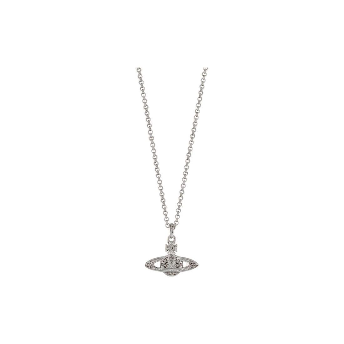 Vivienne Westwood Mini Bas Relief Orb Pendant Saturn Design Inlaid Personality Necklace Men necklace Silver Brass 6302010402P116P116 Box