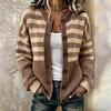 Women's Fashionable Striped Print Long Sleeve Knit Cardigan with Buttons