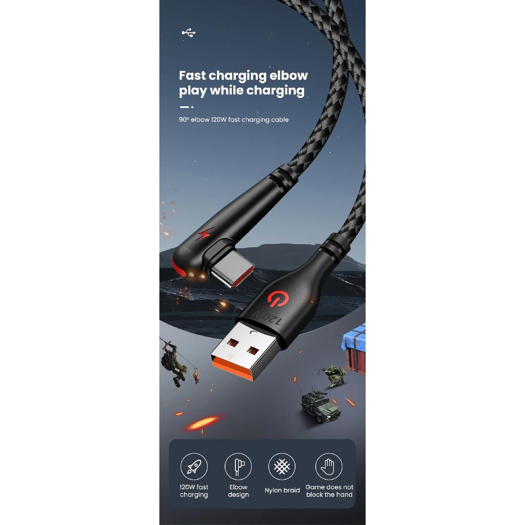 120W USB To Type C Weaving Data Cable Single Bend Braided Data Cable PD Fast Charging Cords 0.25m/1m/1.5m/2m Fast Charge Wires