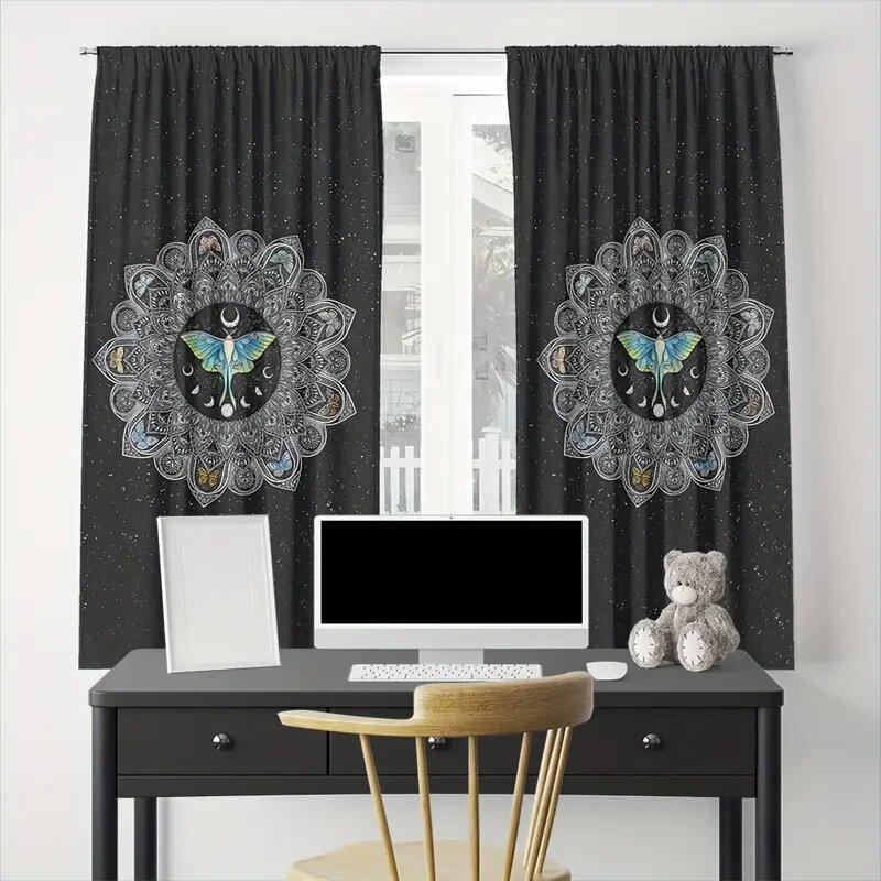 Set Of 2 Colorful Mandala Butterfly Pattern Printed Curtains Window Decorations Home Room Made Polyester