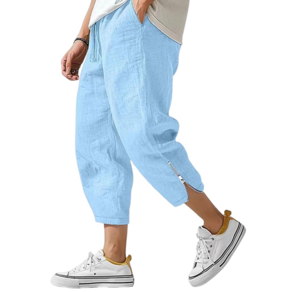 Men's Linen Drawstring Cropped Pants, Casual Athletic Trousers