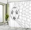 Soccer Shower Curtain, Soccer Ball In Net Goaly Position Sports Competition Spectators Hand Drawn Style, Cloth Fabric