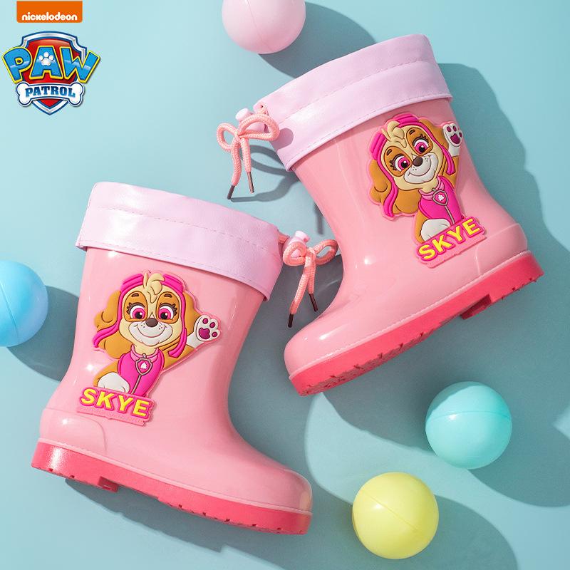 Paw Patrol Children's Rain Boots Cartoon Cuffed Fleece-Lined Rain Shoes All-Season Universal Water Shoes Boys and Girls Non-Slip Waterproof Rubber
