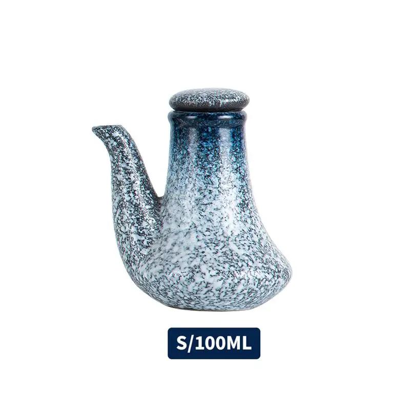 Japanese Retro Household Ceramic Oil Bottle Seasoning Jar Olive Oil Vinegar Soy Sauce BottleFood StorageContainerKitchenUtensils