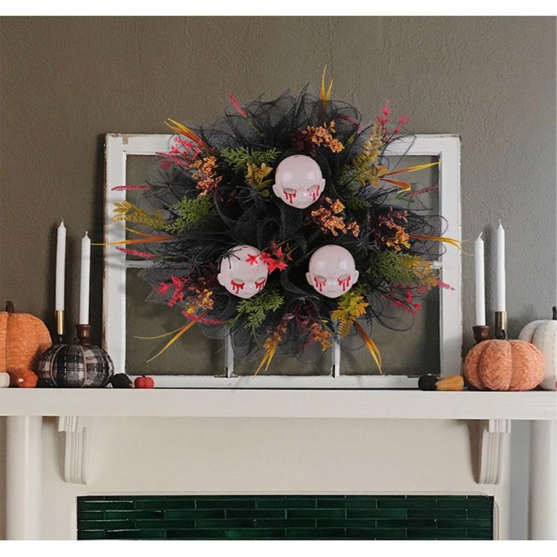 Halloween Skull Wreath Front Door Wreath Artificial Wreath for Front Door Farmhouses Wedding Halloween Decorations