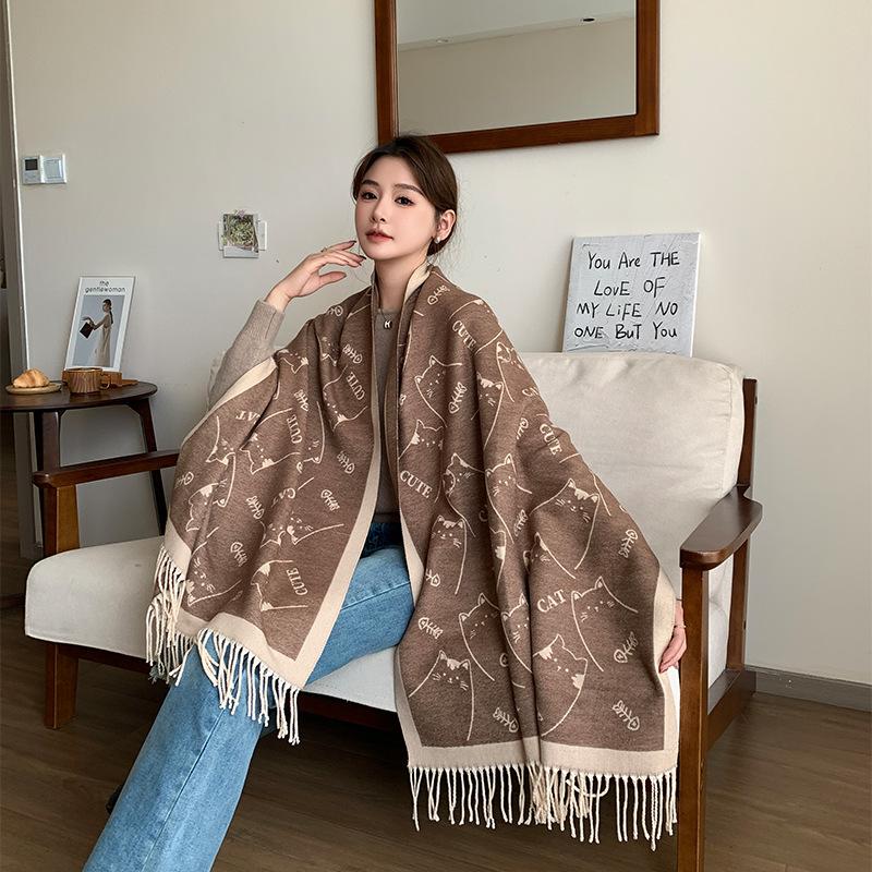 New Winter Double Cored Yarn Scarf Cute and Atmospheric Fashionable Scarf Thickened Warm and High End