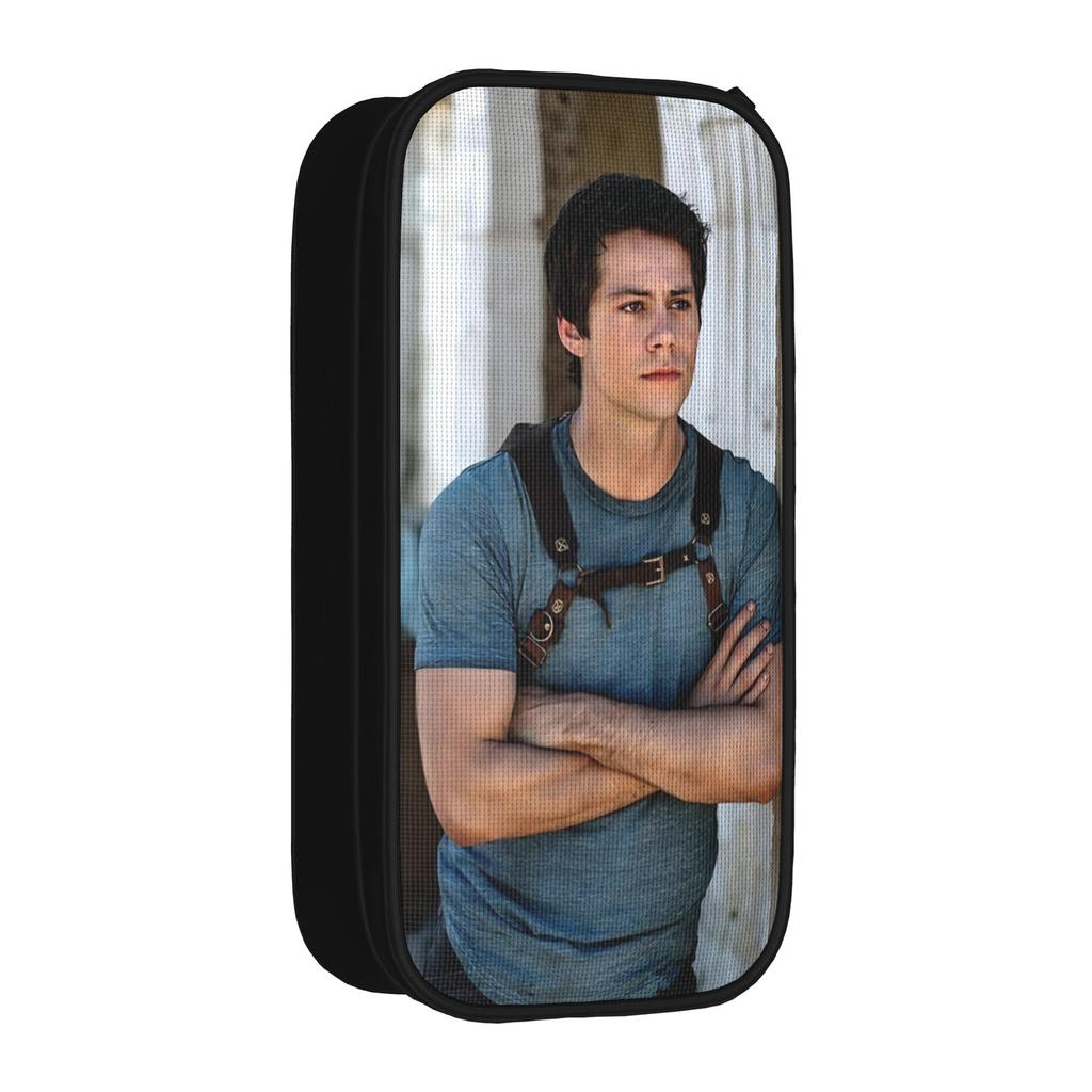 Large Capacity Pencil Pouch Dylan Obrien Actor Office Supplies Double Layer Pencil Case Stationery Women Makeup Bag Amazing Gift