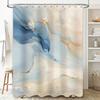 Luxury Blue Beige Marble Print Shower Curtain For Bathroom Decor Waterproof Fabric Material With Silver Grommets Ring Set (180 X