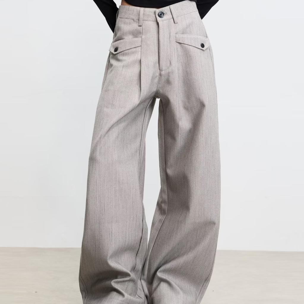 Retro front plug design button pants men's wide-leg casual loose old money style fashion new trousers