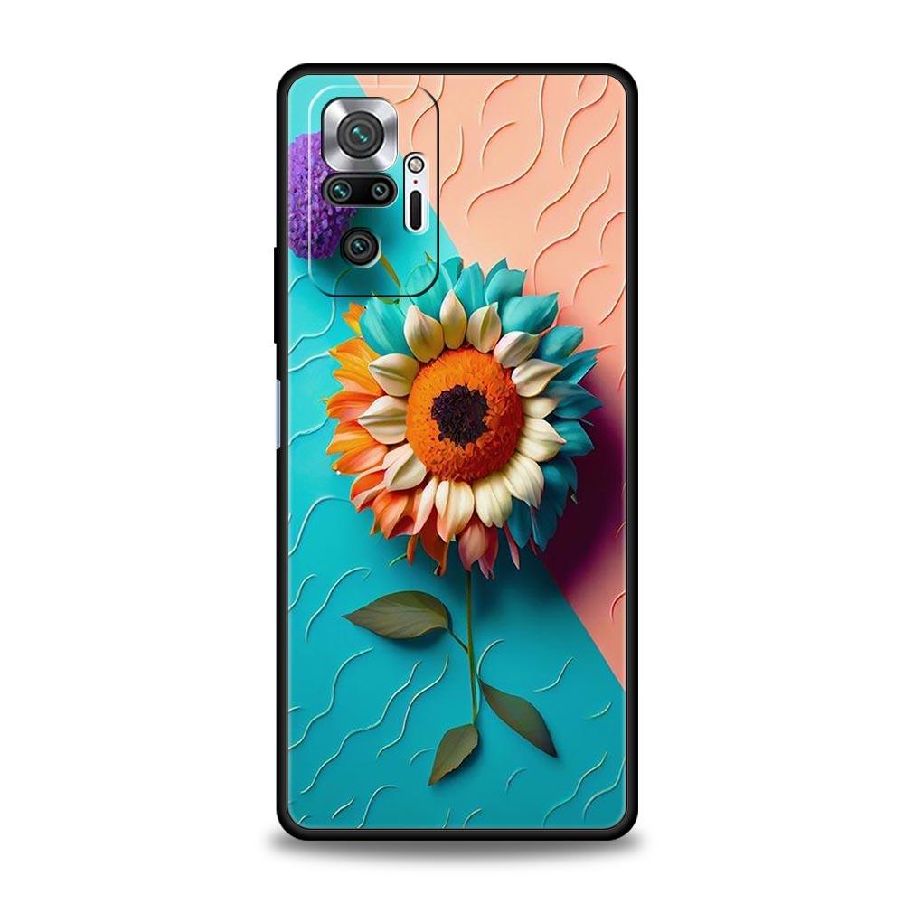 Sunflower Phone Case For Xiaomi Redmi Note 14 13 5G 10 11 12 Pro Plus 4G 14C 13C 12C 10C Black Cover