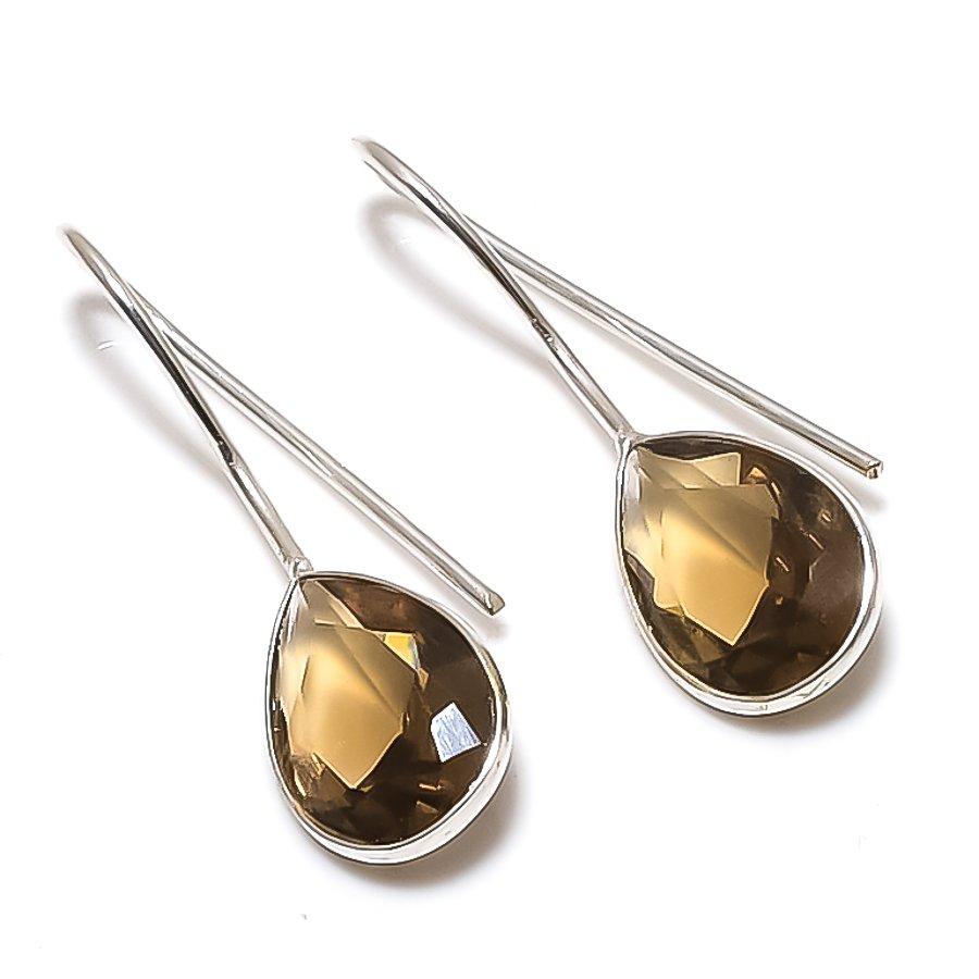 Natural Smoky Topaz Gemstone 925 Sterling Silver Jewelry Earring 1.26 ETC-14094