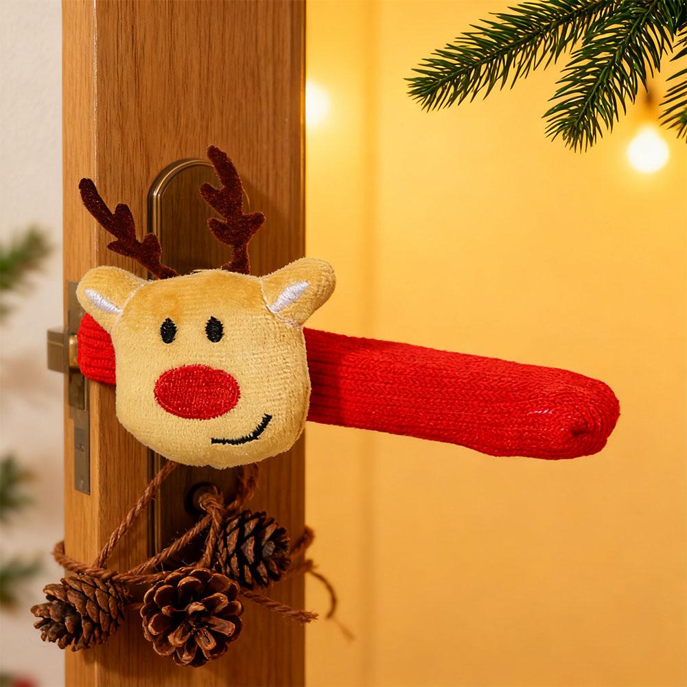 Christmas Decorations Door Handle Covers with Hanging Bells Soft Christmas Decors Xmas Pendant For Family Festives Accessories