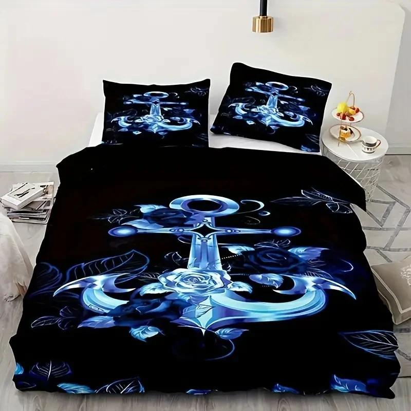Anchor Pattern Bedding Set Set, Suitable for All Seasons 3d Printed Bedding Set, Soft and Comfortable Bedding Set for Kids Adult