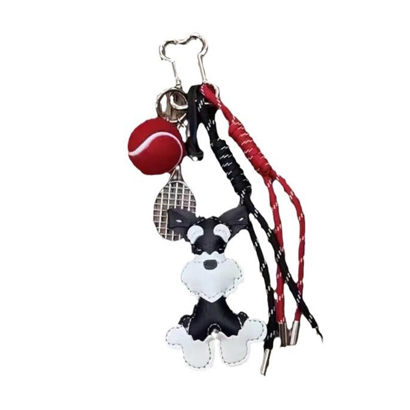 Trendy Schnauzer Dog PU Leather Keychain Women's Bag Pendant Cute Puppy Hanger Ornament for Fashion Accessories