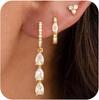 3 Pcs Earrings for Multiple Piercings,14K Gold Studs Hoop Earrings Stack, CZ Dangle Earrings Set, Hypoallergenic Women Gift Box