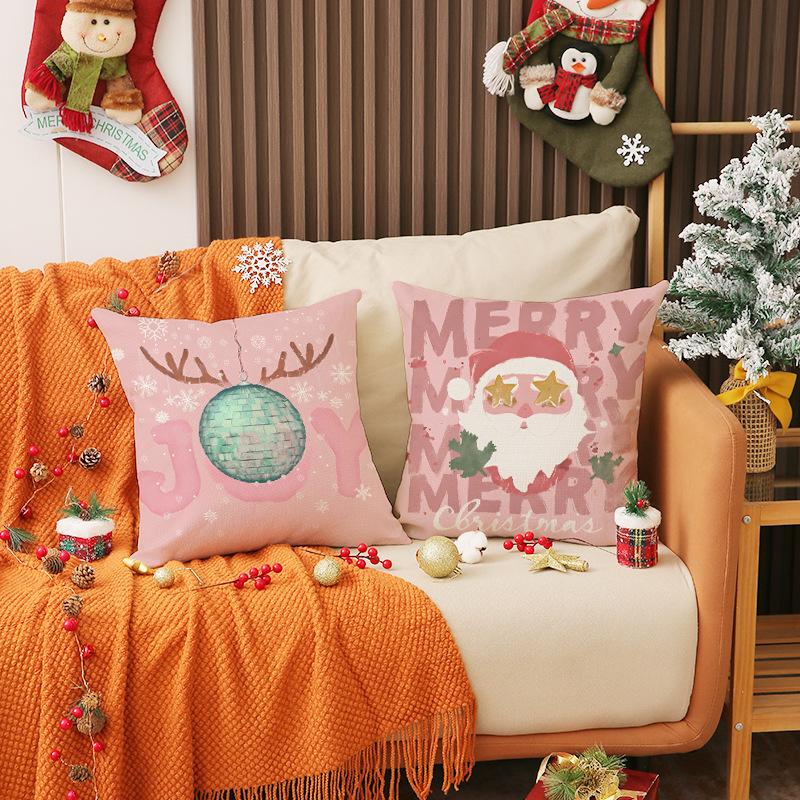 New Cartoon Cute Pink Christmas Pillow Case Gnome Old Man Printed Cushion Home Decoration Sofa Cushion