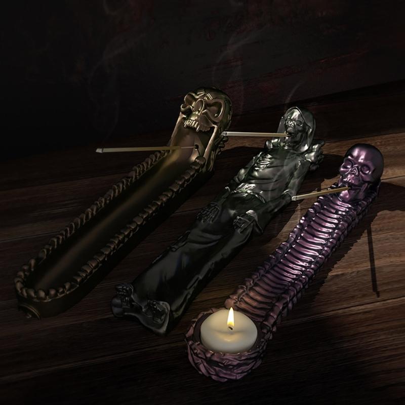 Skull Incense Stick Holder Silicone Molds Incense-Burner Ashes Catcher Epoxy Casting Mold Tealight Candle Holder Molds
