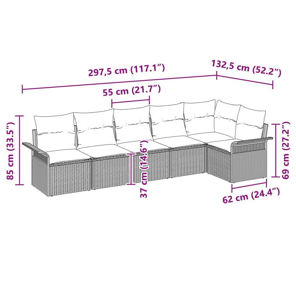 Garden Sofa Set with Cushions 6 Pcs Grey Poly Rattan