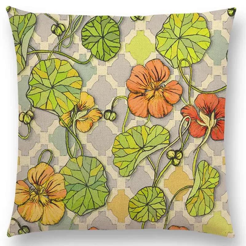 New Full Of Vitality Leaf  Flower Kingdom Beautiful Floral Painting Retro Gorgeous Cushion Cover Sofa Throw Pillow Case